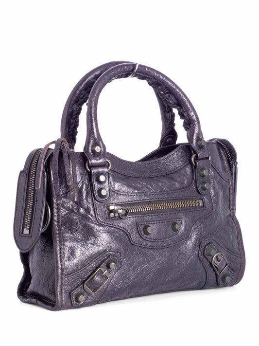 Balenciaga Distressed Leather Classic Hardware Mini City Bag Black