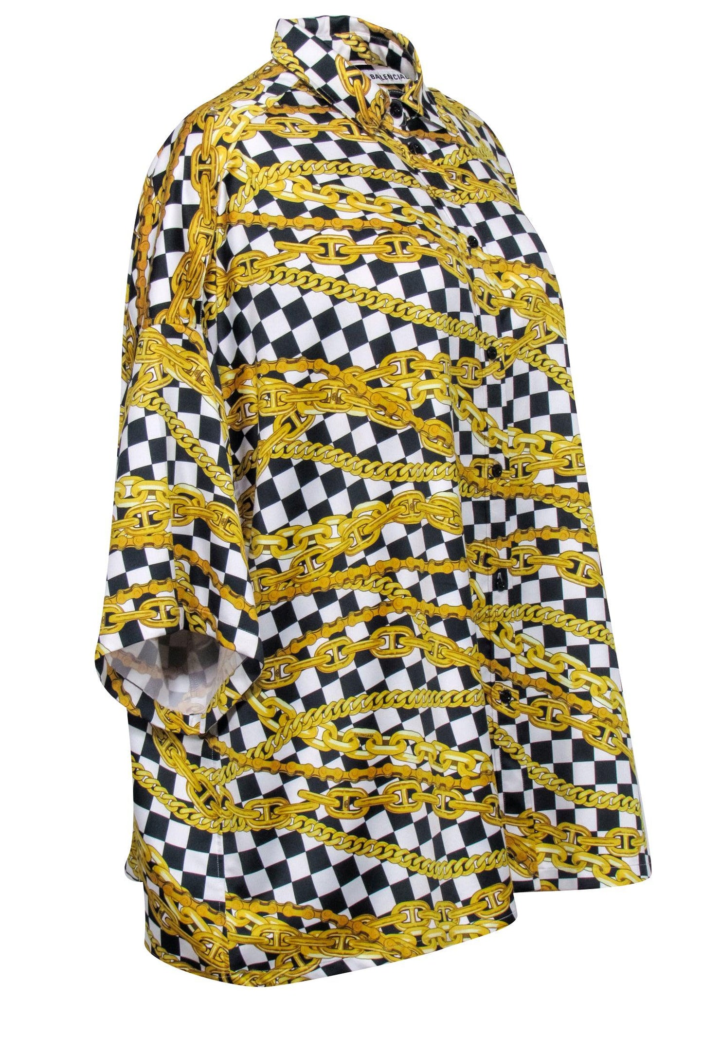 Balenciaga - Gold, Black, & White Checkered Chain Print Top Sz 4