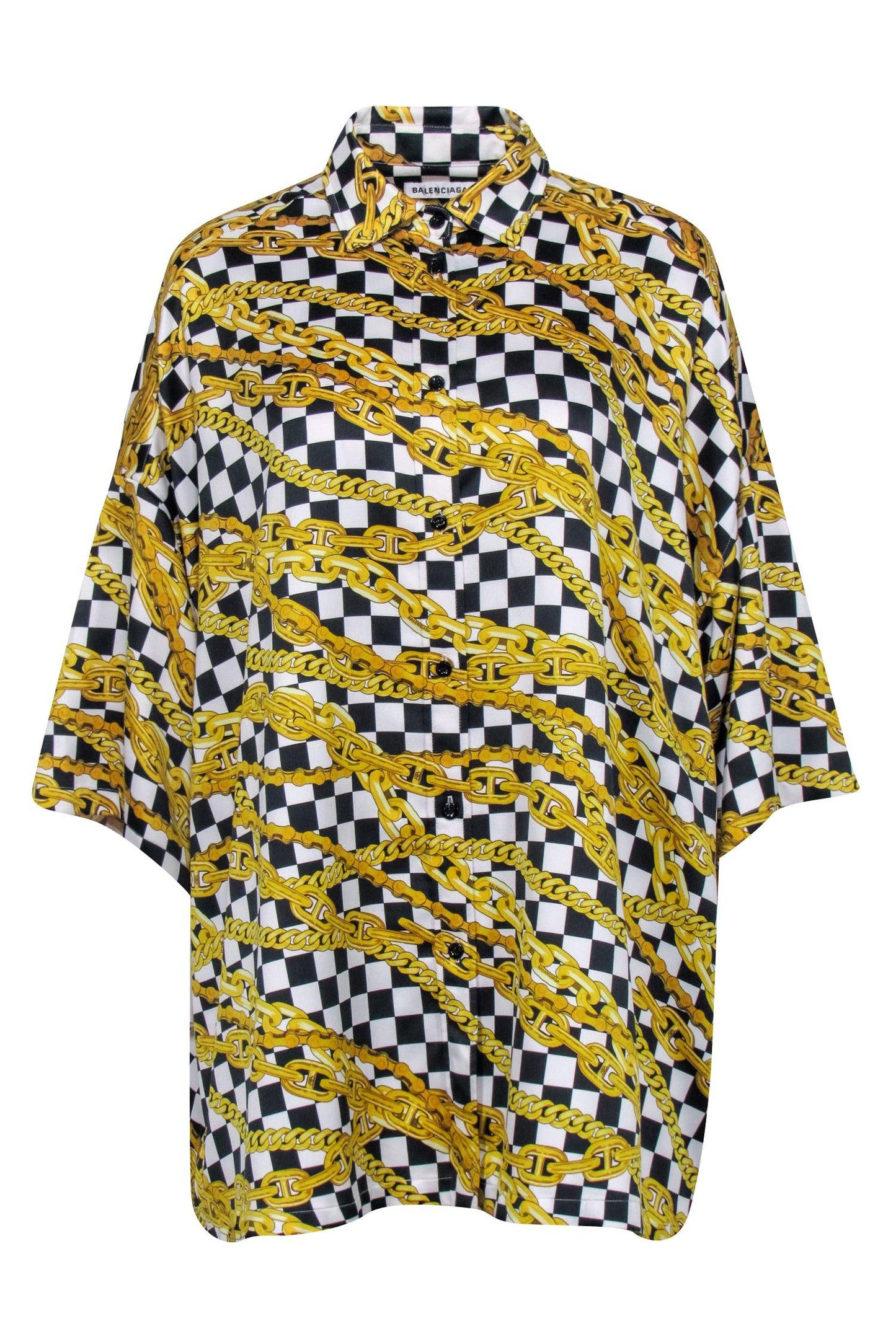 Balenciaga - Gold, Black, & White Checkered Chain Print Top Sz 4