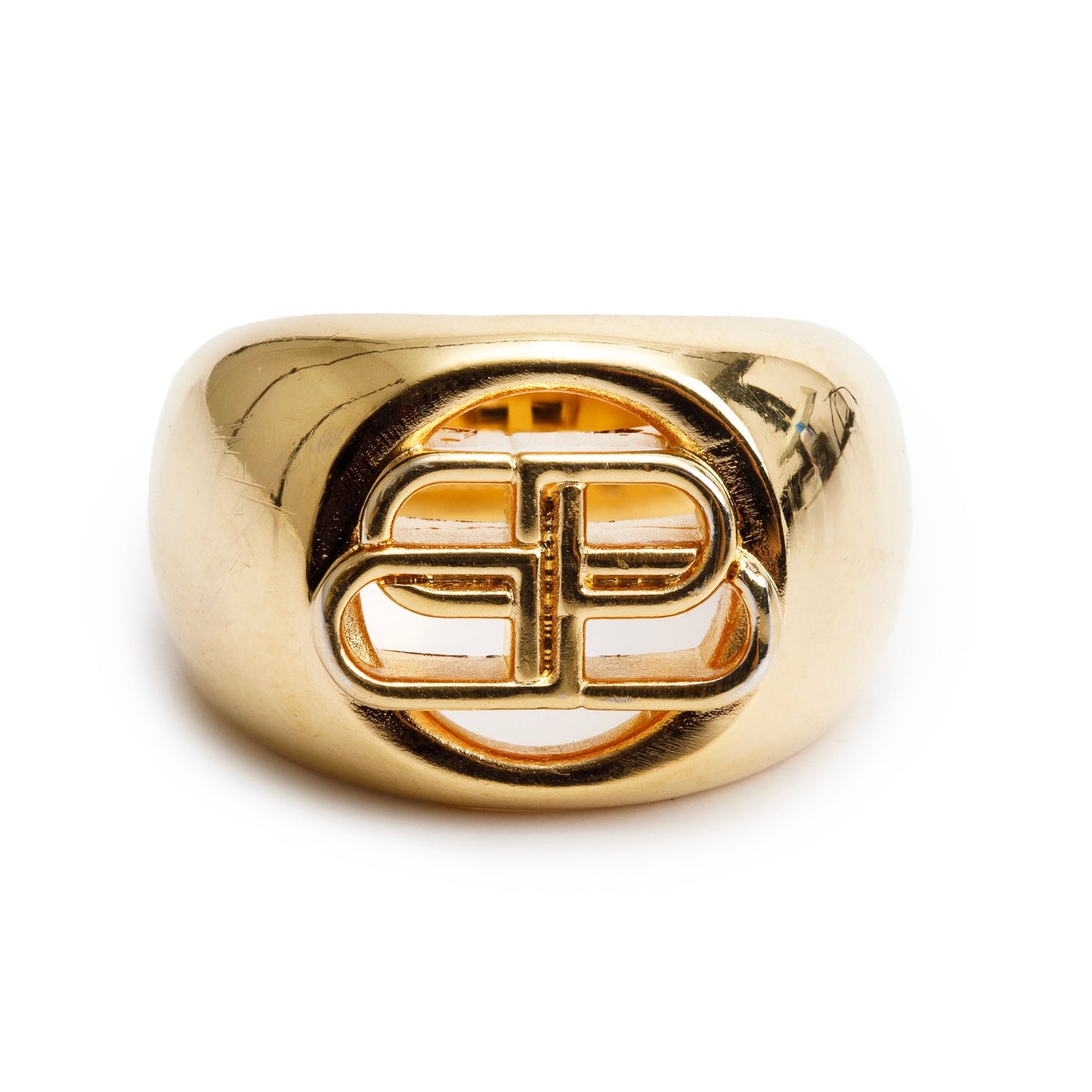 Balenciaga Gold-Plated BB Signet Ring, Size 60 9.25