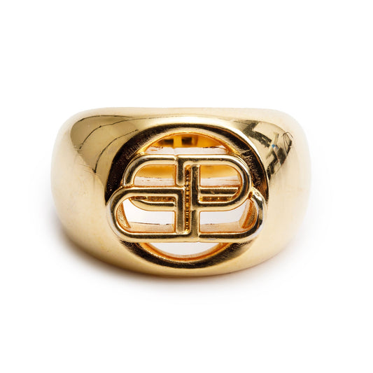 Balenciaga Gold-Plated BB Signet Ring, Size 60 9.25