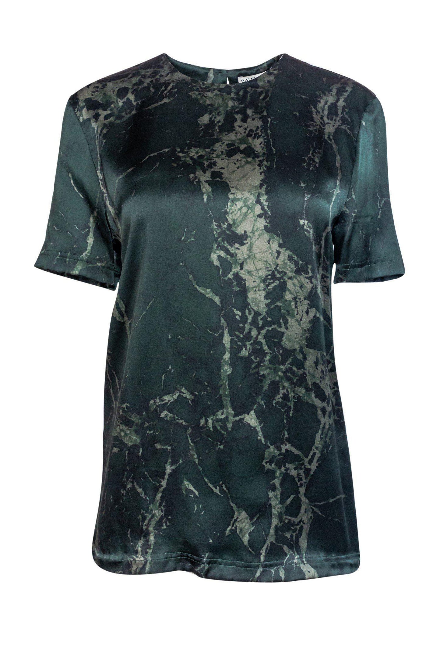 Balenciaga - Green Marble Print Silk Top Sz 6