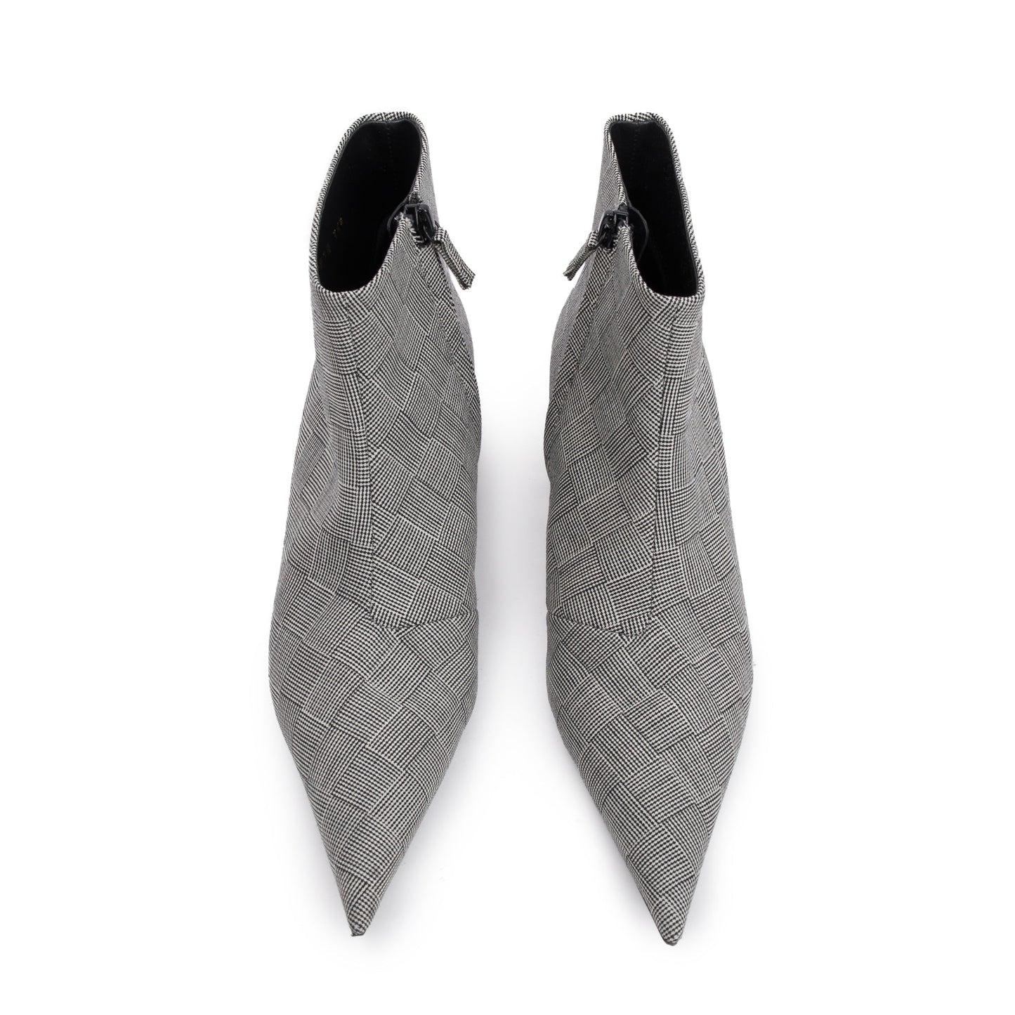 Balenciaga Grey Checked Wool Knife Pointy Toe Ankle Boots, Size 35.5 w/ Box