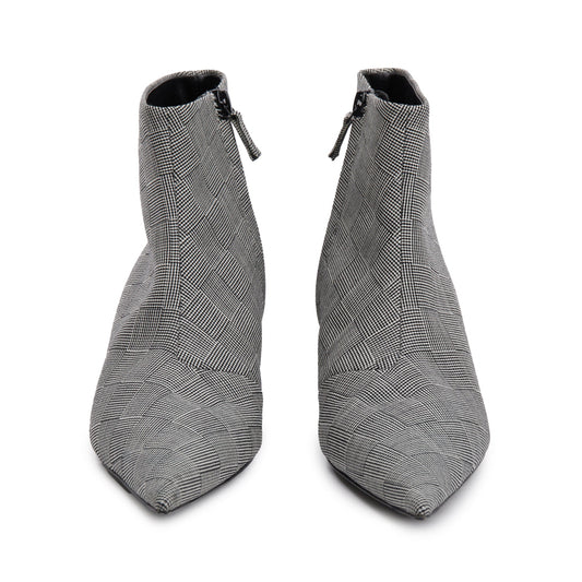 Balenciaga Grey Checked Wool Knife Pointy Toe Ankle Boots, Size 35.5 w/ Box