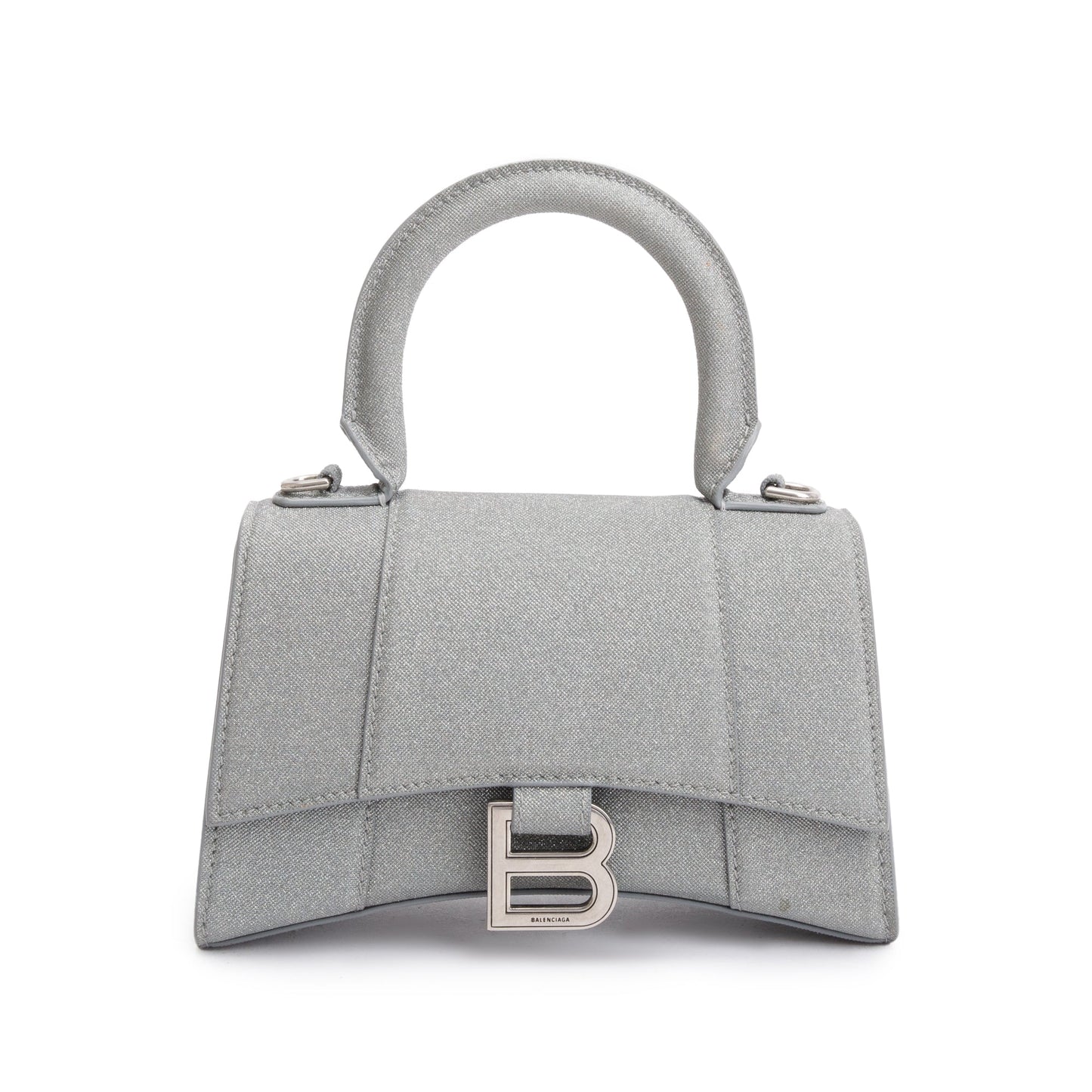 Balenciaga Grey Glitter Fabric XS Hourglass Top Handle Bag w/ Strap