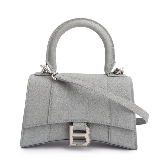 Balenciaga Grey Glitter Fabric XS Hourglass Top Handle Bag w/ Strap
