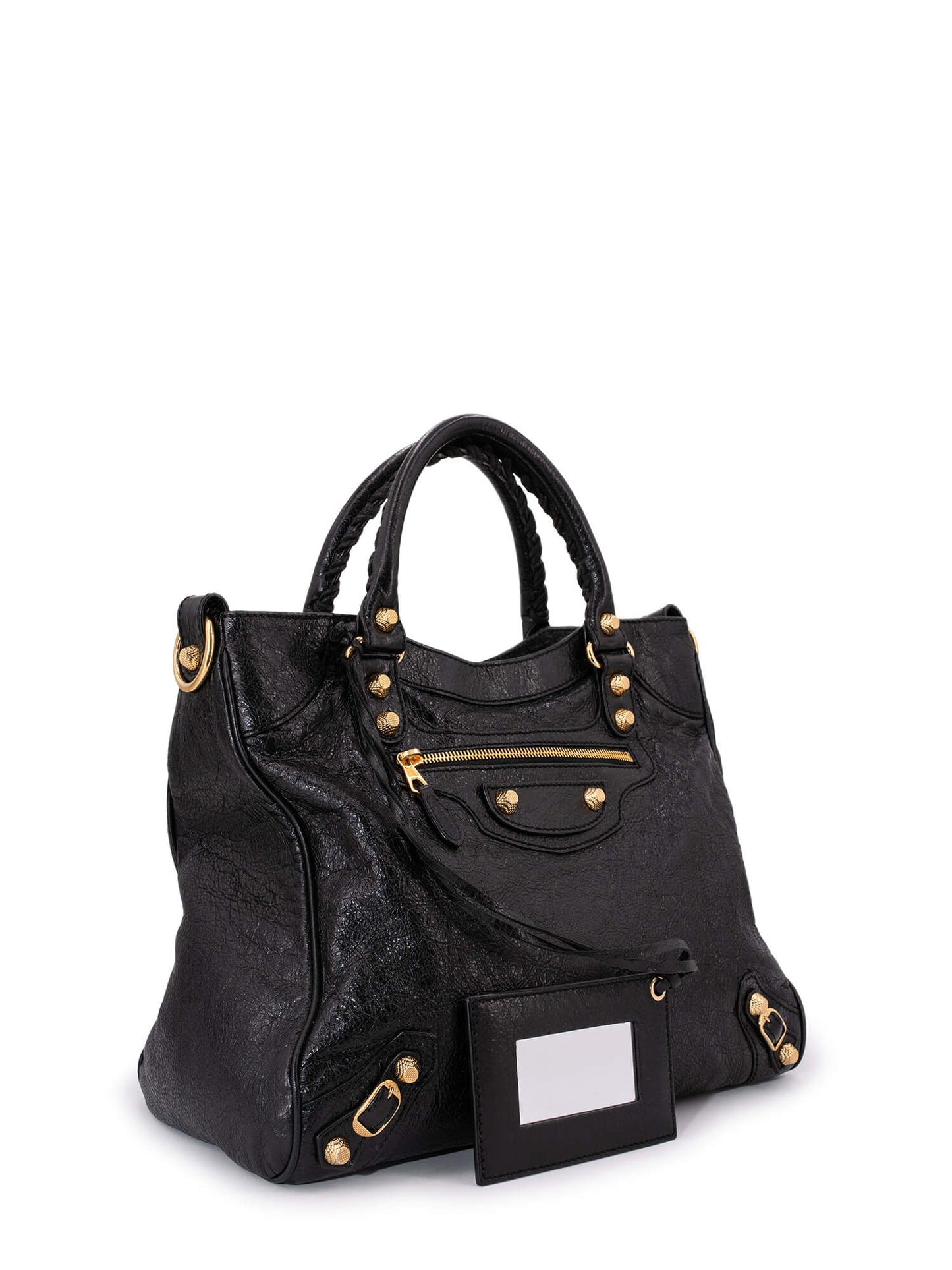 Balenciaga Leather Gold City Shoulder Bag Black