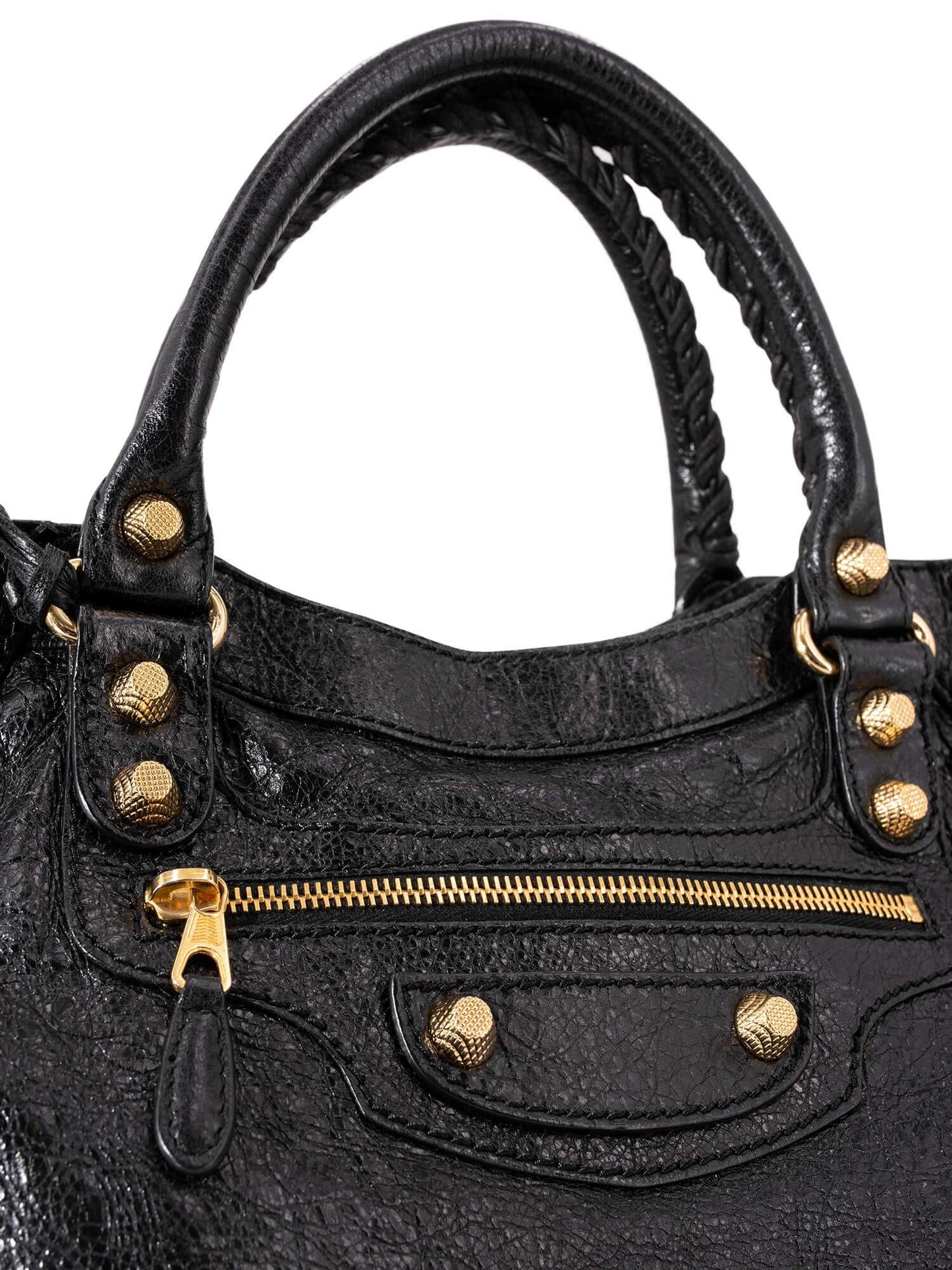 Balenciaga Leather Gold City Shoulder Bag Black