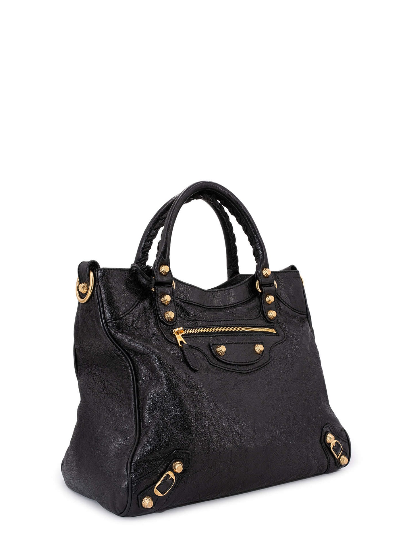Balenciaga Leather Gold City Shoulder Bag Black