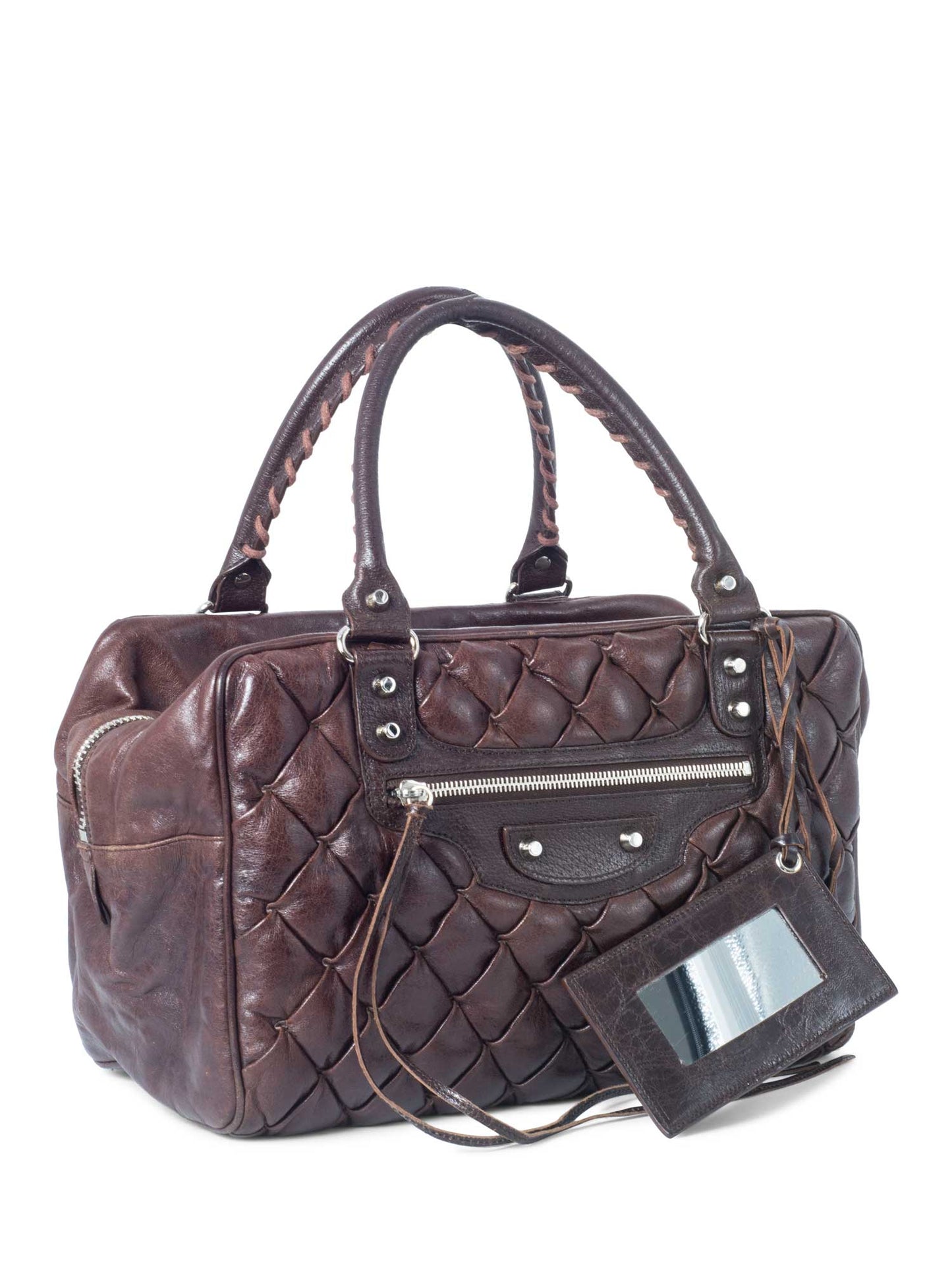 Balenciaga Motocross Classic Matelasse Handle Bag Brown