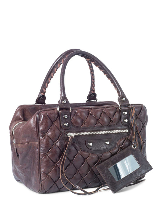 Balenciaga Motocross Classic Matelasse Handle Bag Brown