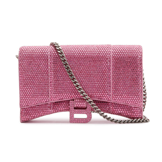 Balenciaga Pink Rhinestone Hourglass Wallet on Chain w/ Box