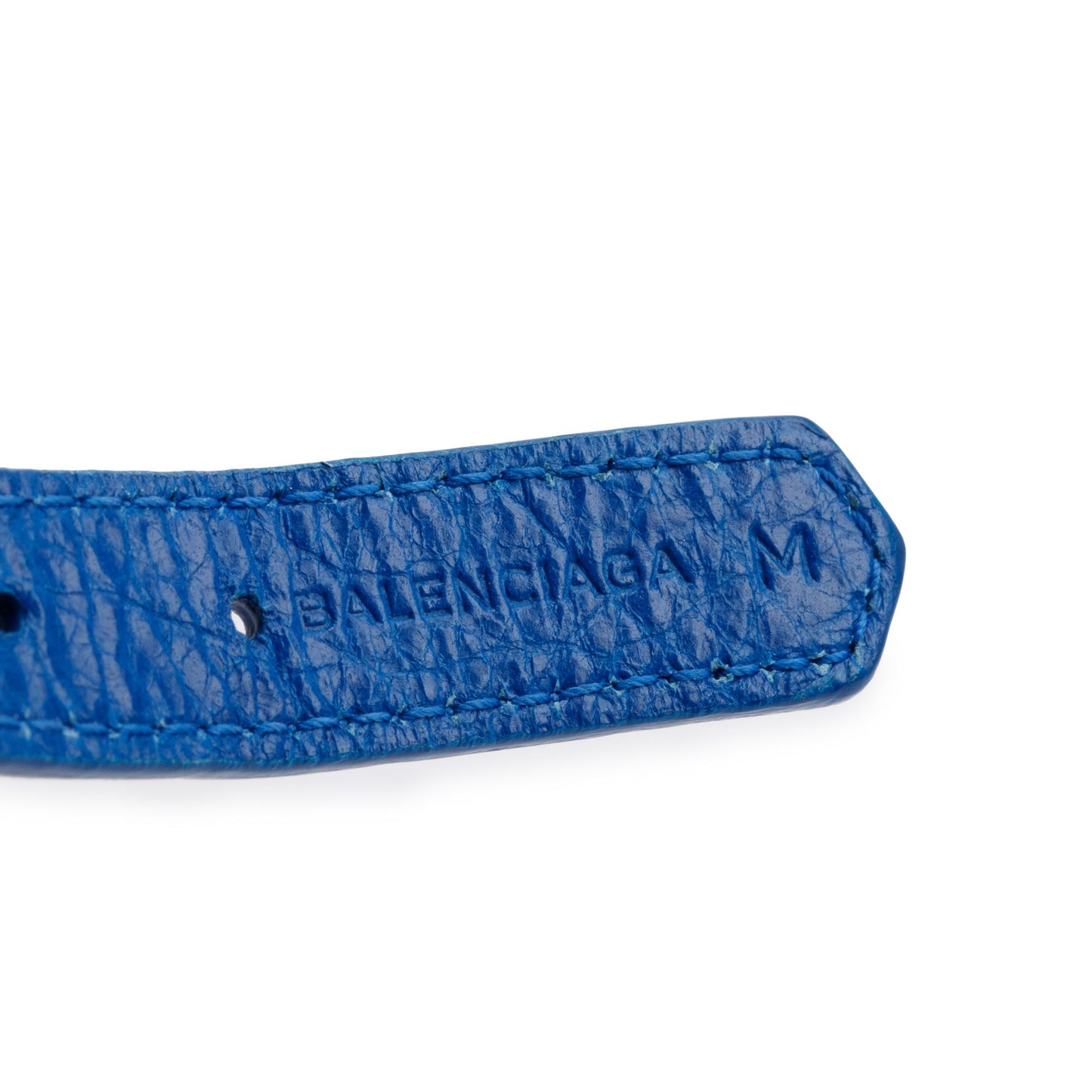 Balenciaga Silver Hardware Blue Leather Studded Wrap Bracelet, Size M