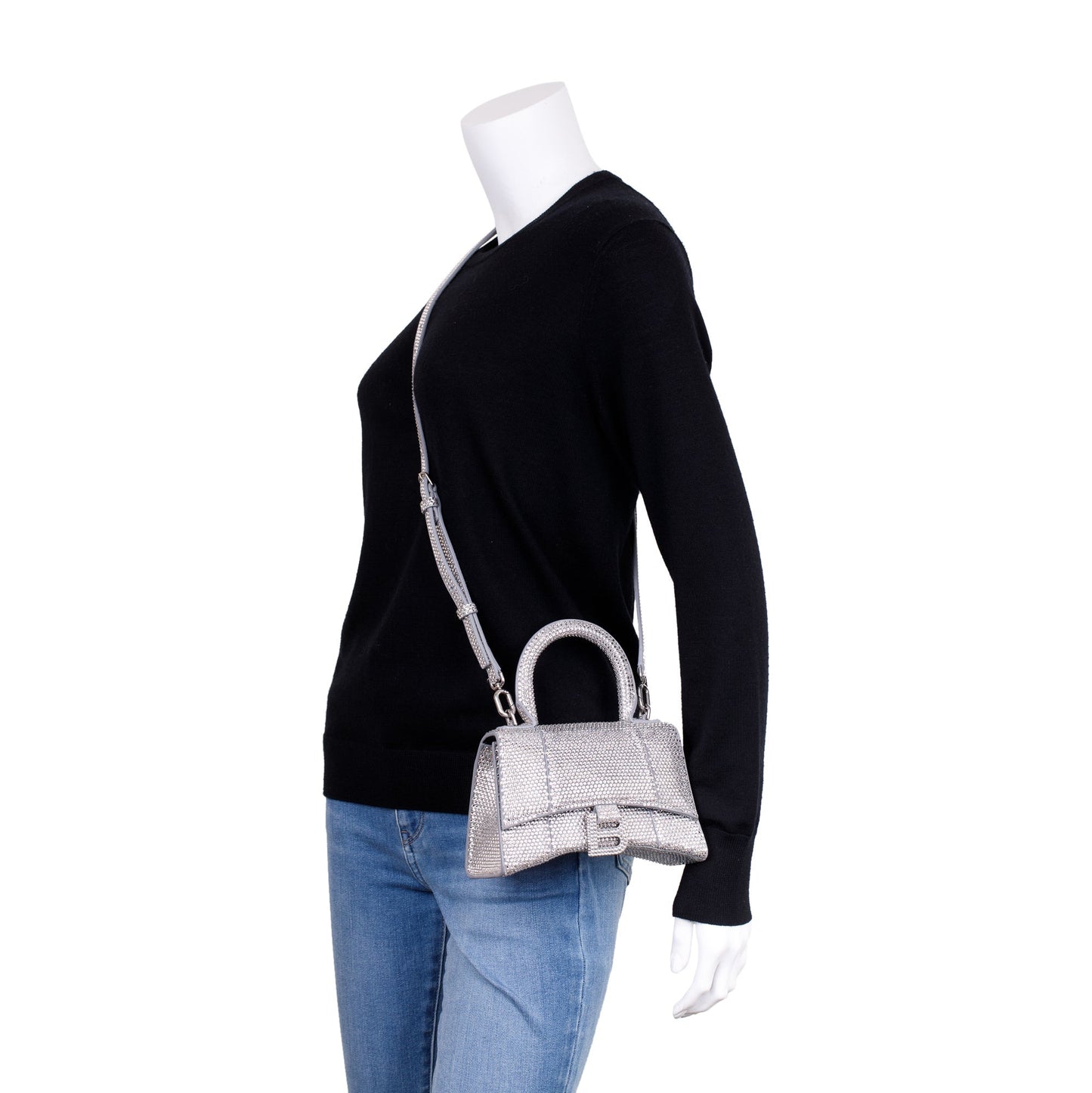 Balenciaga Suede Rhinestone Hourglass XS Top Handle Bag w/ Strap