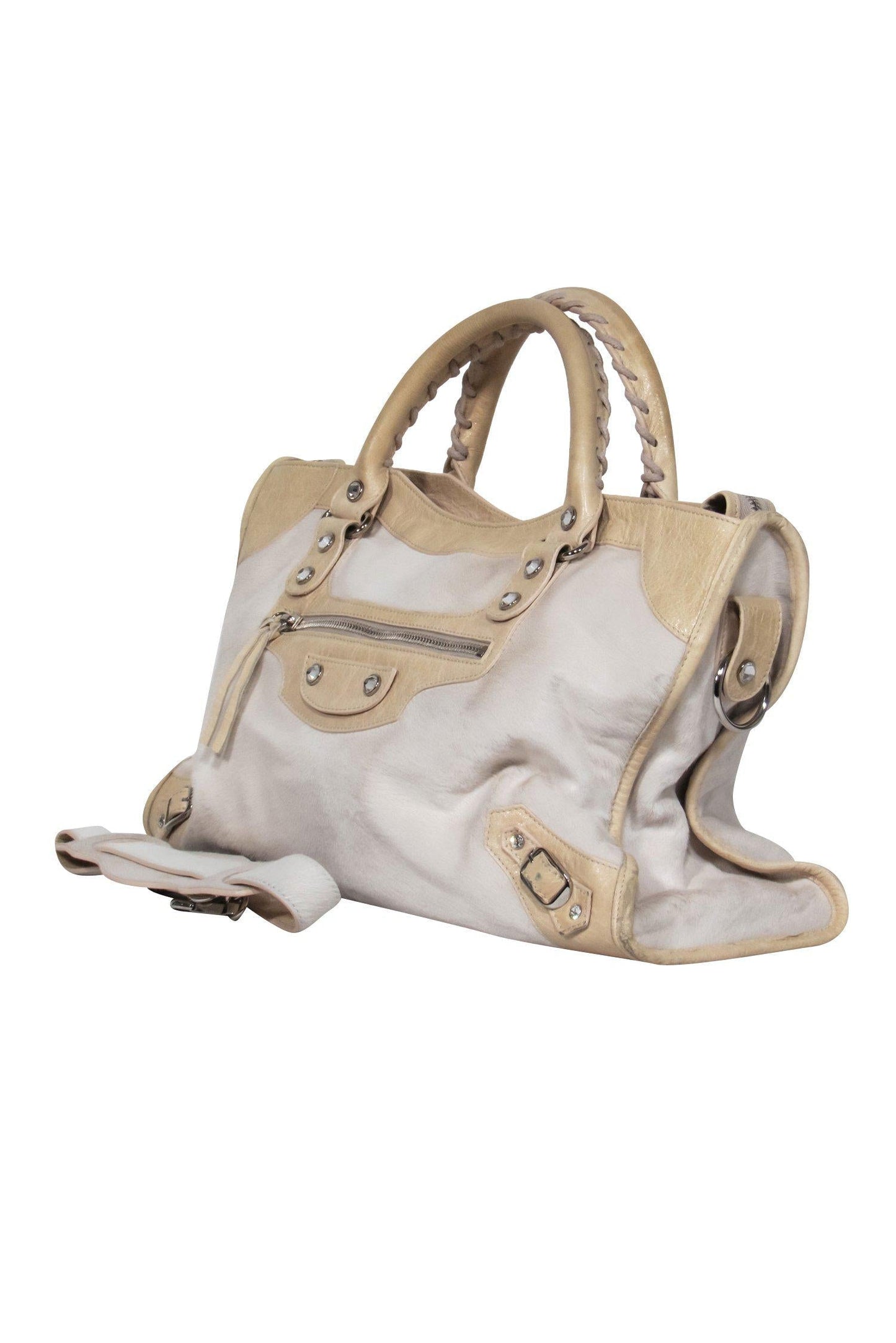 Balenciaga - White & Cream Calf Hair Convertible Satchel