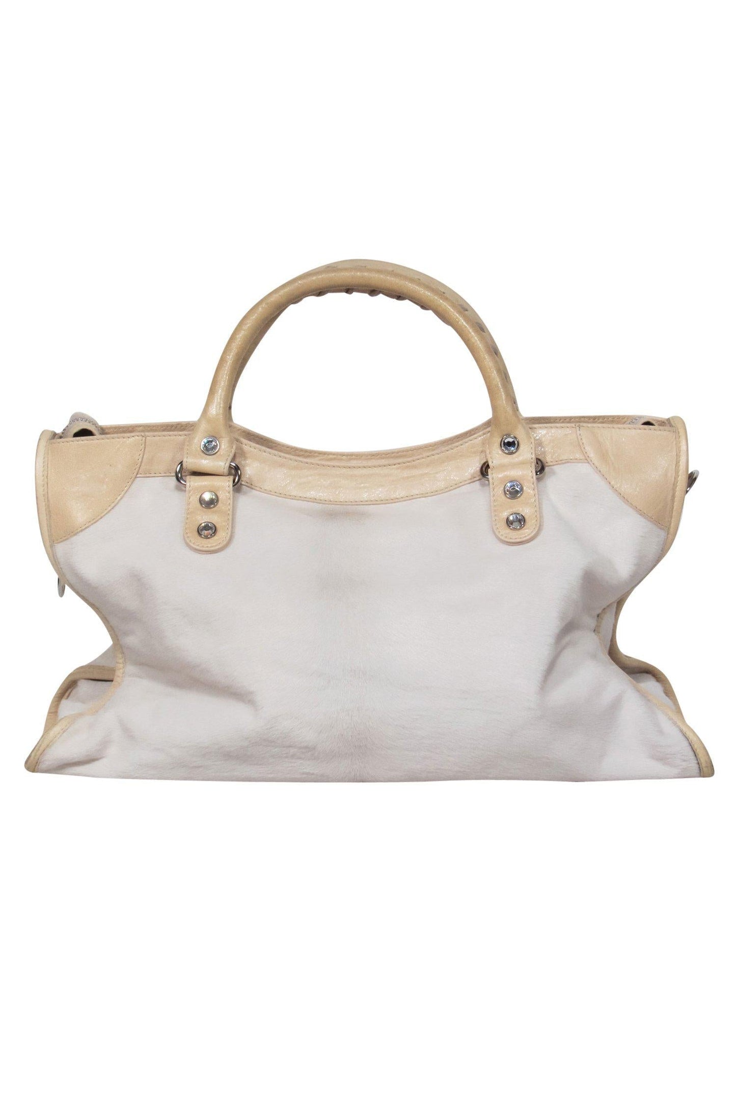 Balenciaga - White & Cream Calf Hair Convertible Satchel