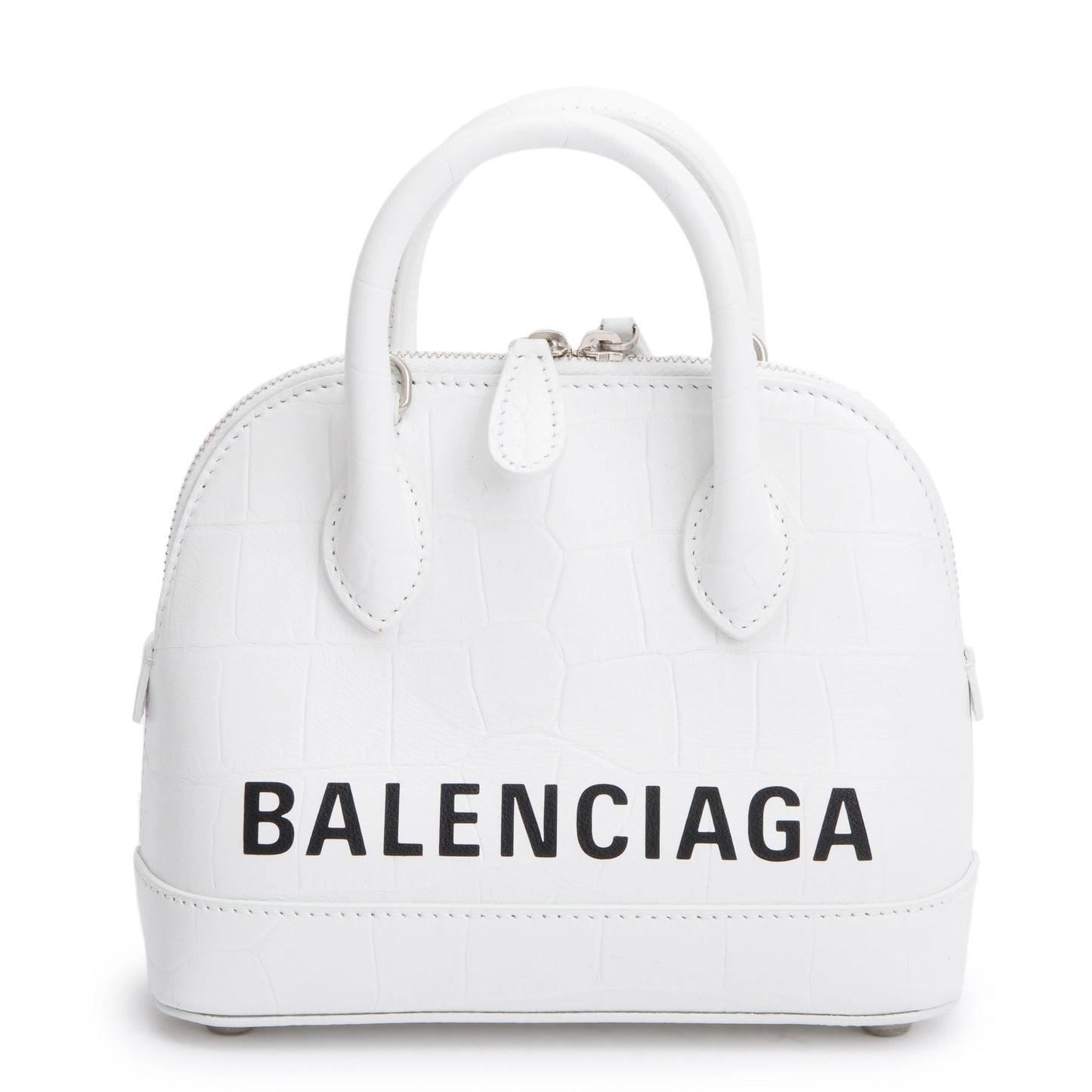 Balenciaga White Croc-Embossed Calfskin Leather XXS Ville Top Handle Bag
