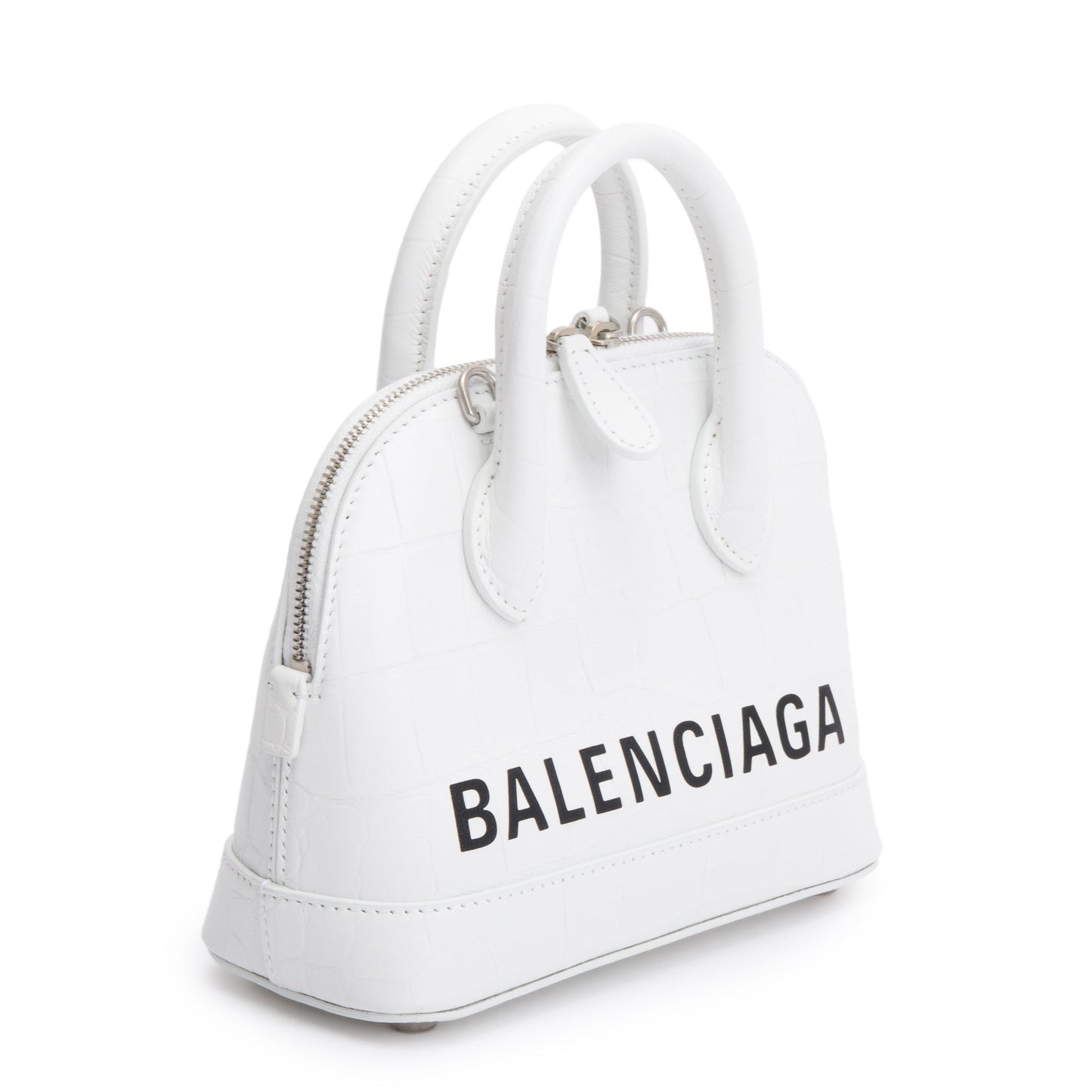 Balenciaga White Croc-Embossed Calfskin Leather XXS Ville Top Handle Bag