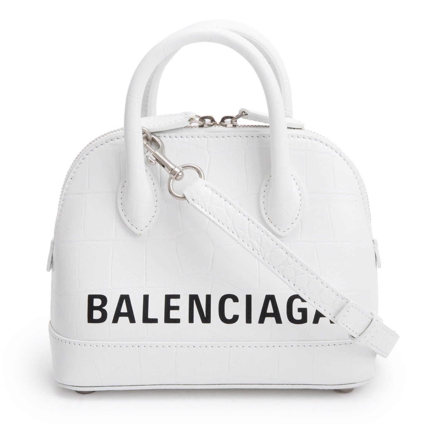 Balenciaga White Croc-Embossed Calfskin Leather XXS Ville Top Handle Bag