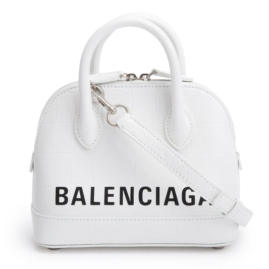 Balenciaga White Croc-Embossed Calfskin Leather XXS Ville Top Handle Bag