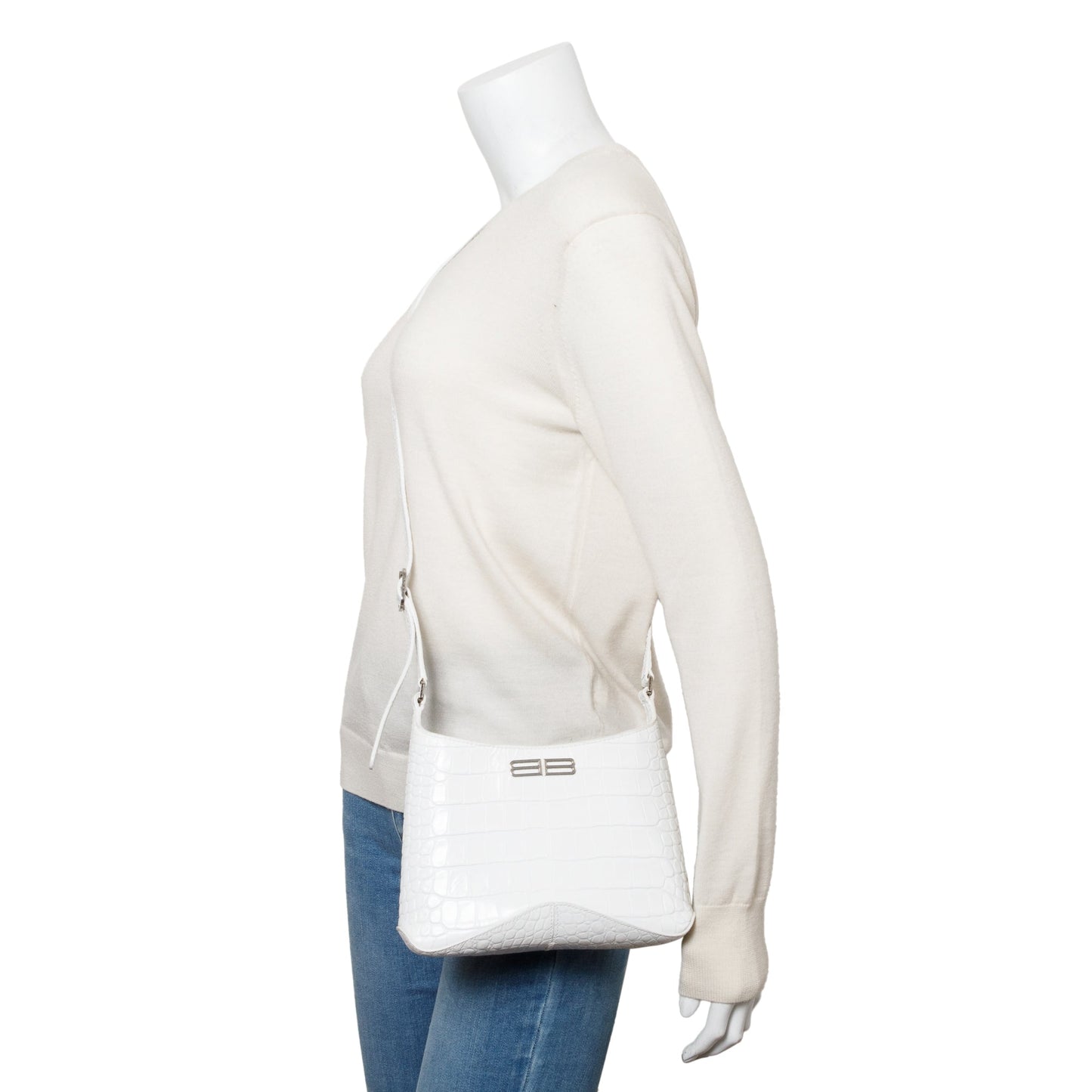 Balenciaga White Croc-Embossed Leather Xx Small Hobo Bag
