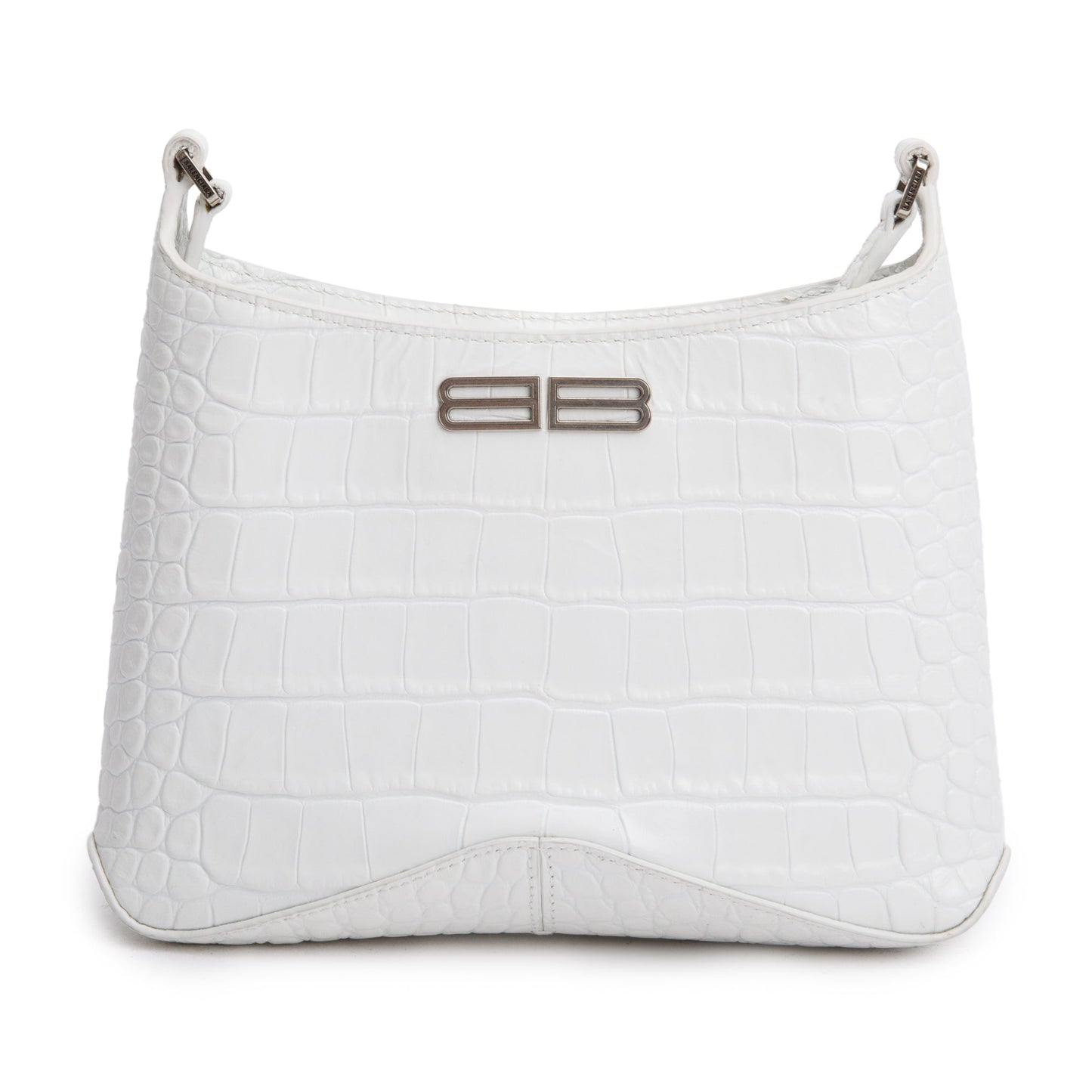 Balenciaga White Croc-Embossed Leather Xx Small Hobo Bag