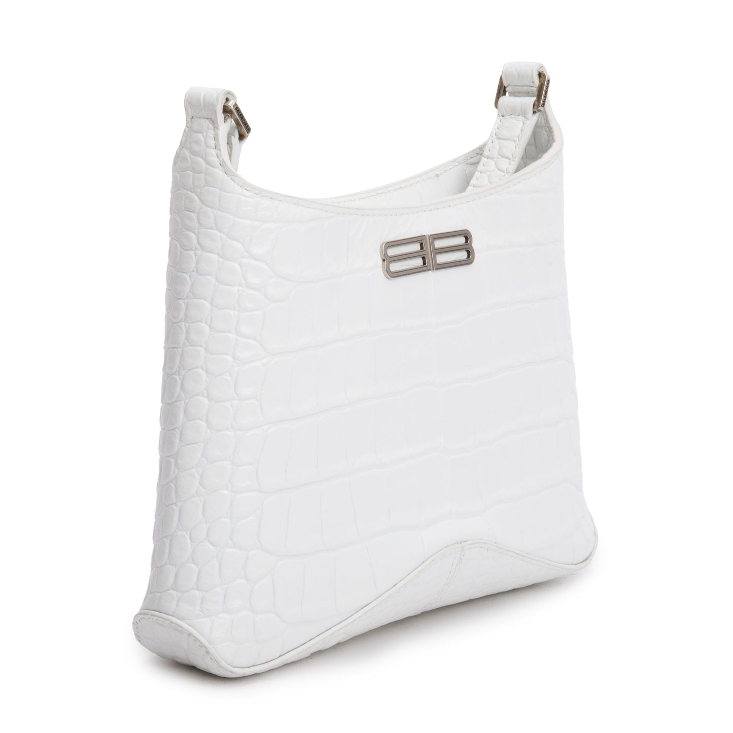 Balenciaga White Croc-Embossed Leather Xx Small Hobo Bag