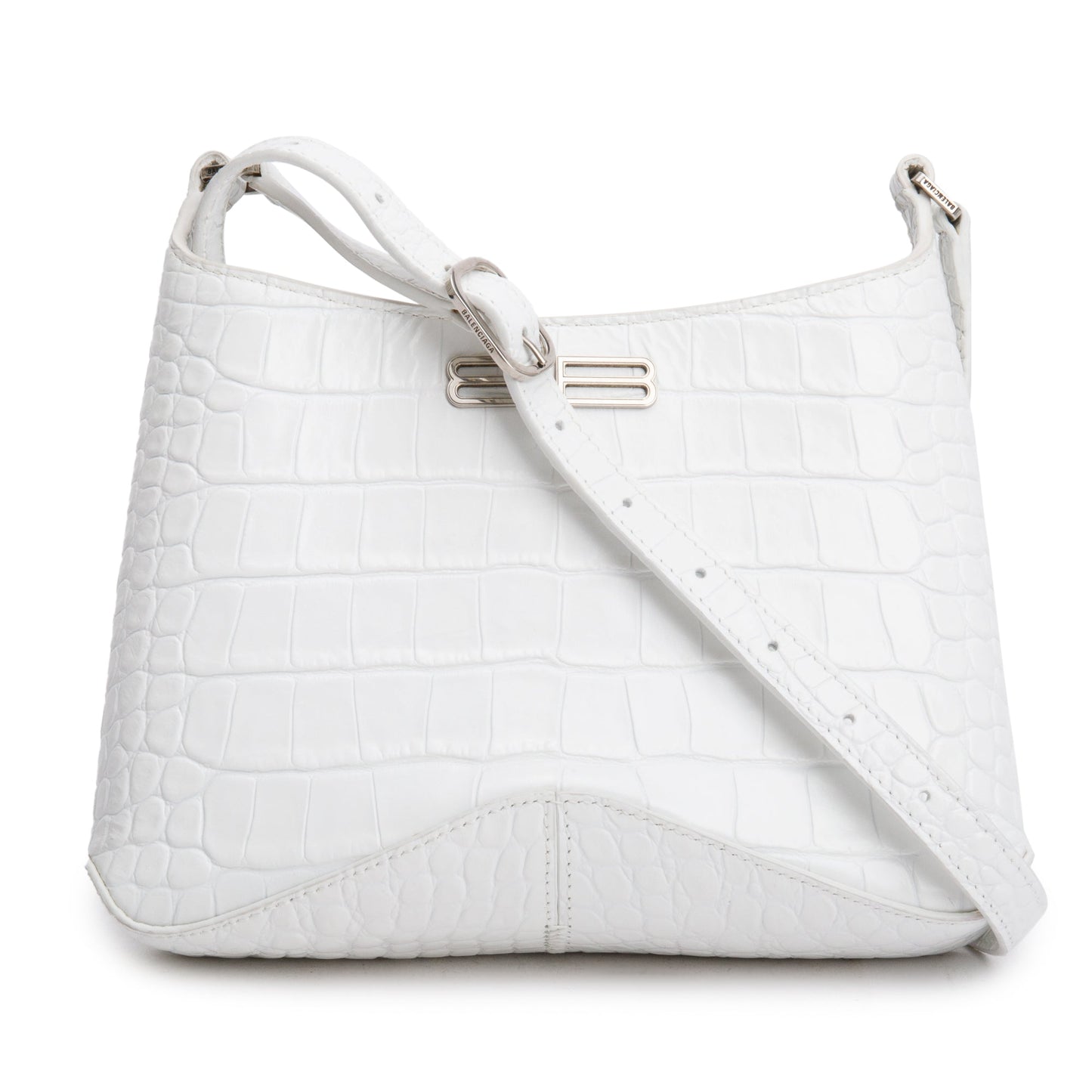 Balenciaga White Croc-Embossed Leather Xx Small Hobo Bag