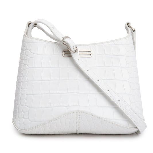 Balenciaga White Croc-Embossed Leather Xx Small Hobo Bag