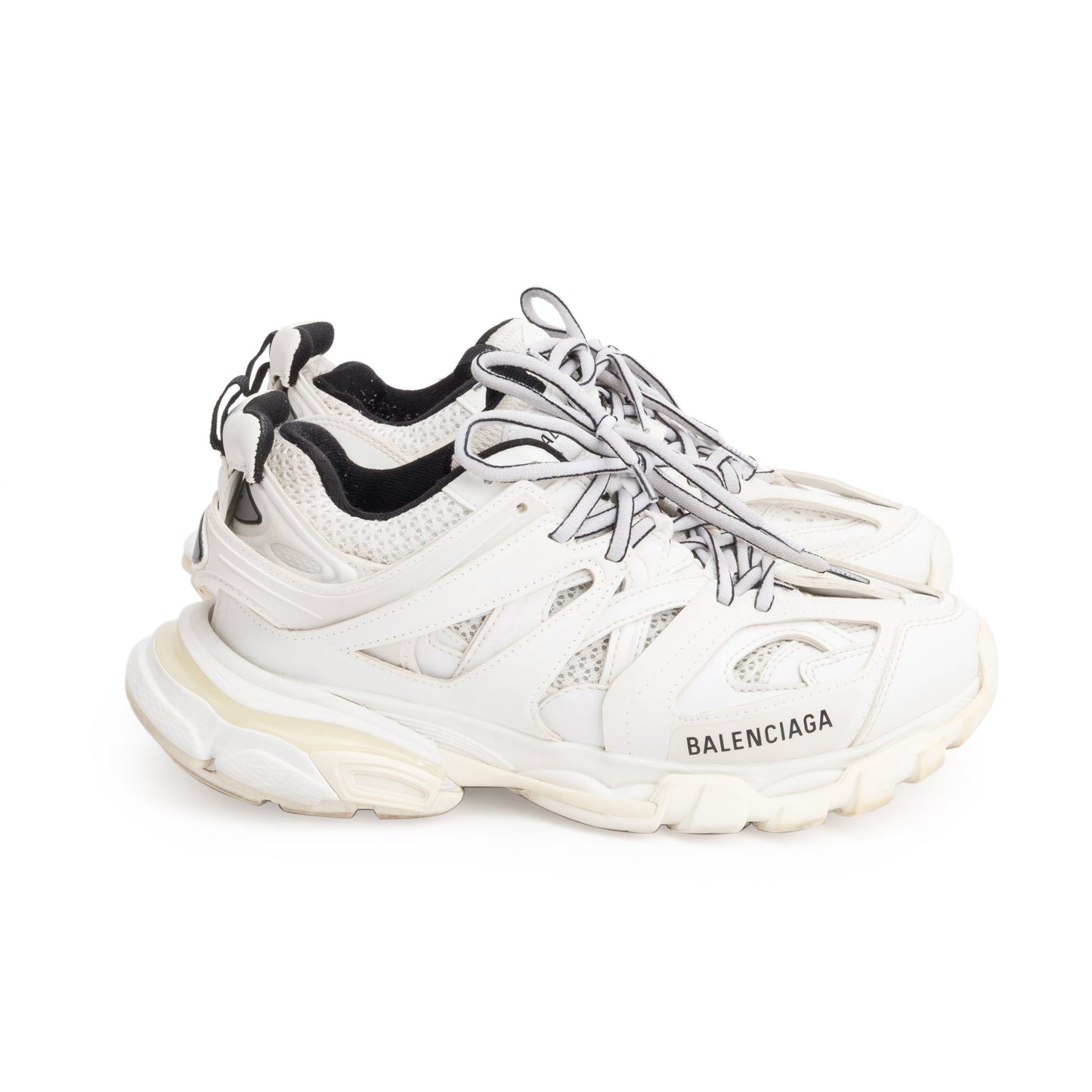 Balenciaga White Leather Fabric Mesh Track Sneakers, Size 38