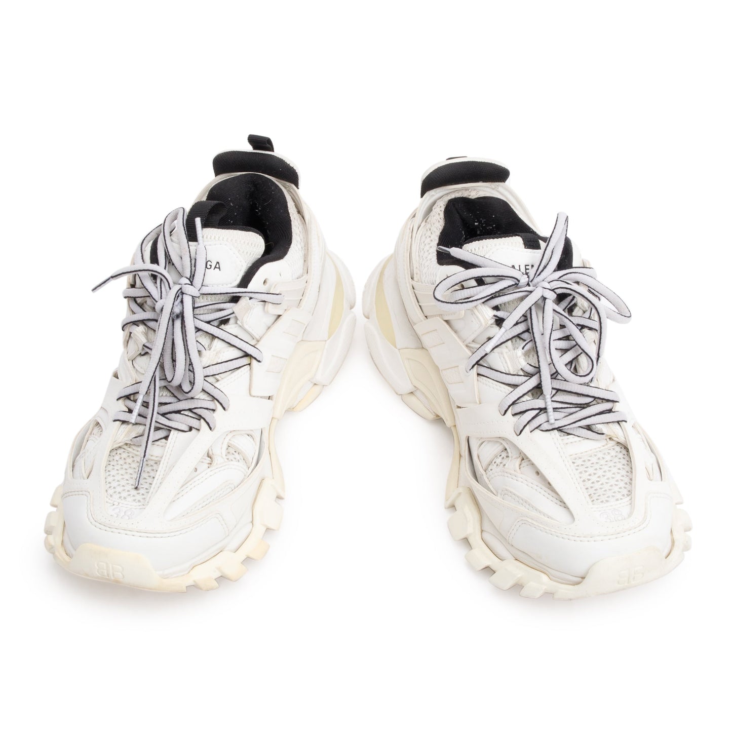 Balenciaga White Leather Fabric Mesh Track Sneakers, Size 38