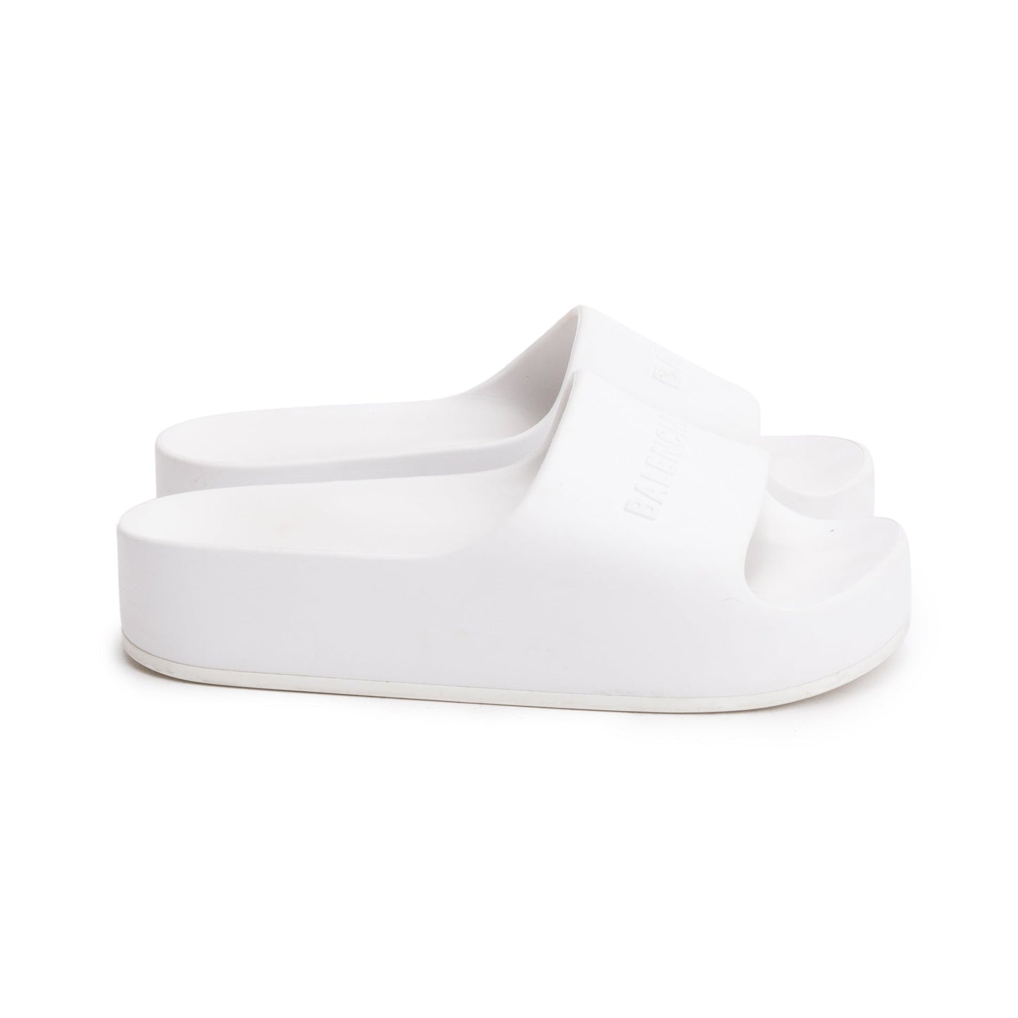 Balenciaga White Rubber Printed Logo Platform Slides, Size 40