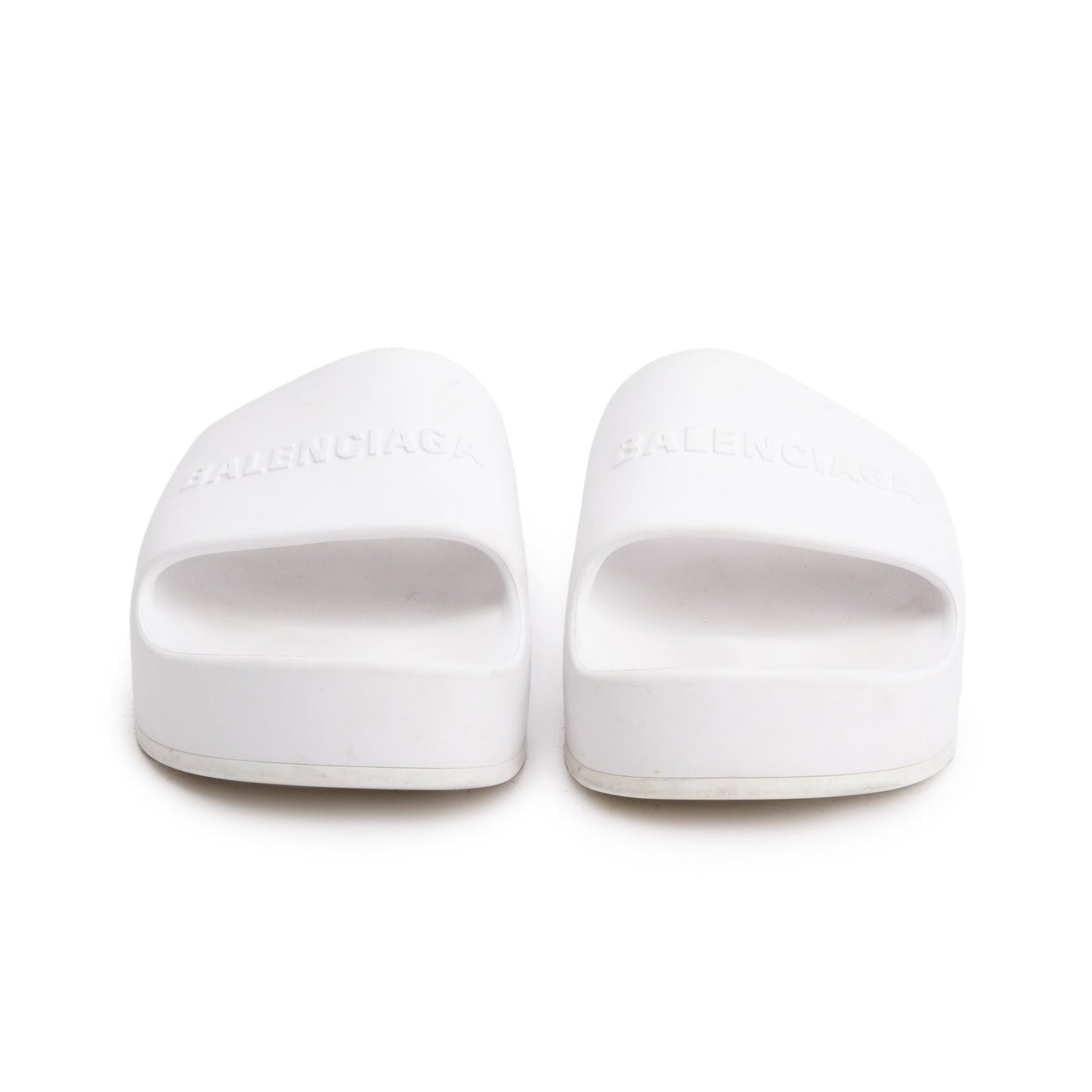 Balenciaga White Rubber Printed Logo Platform Slides, Size 40