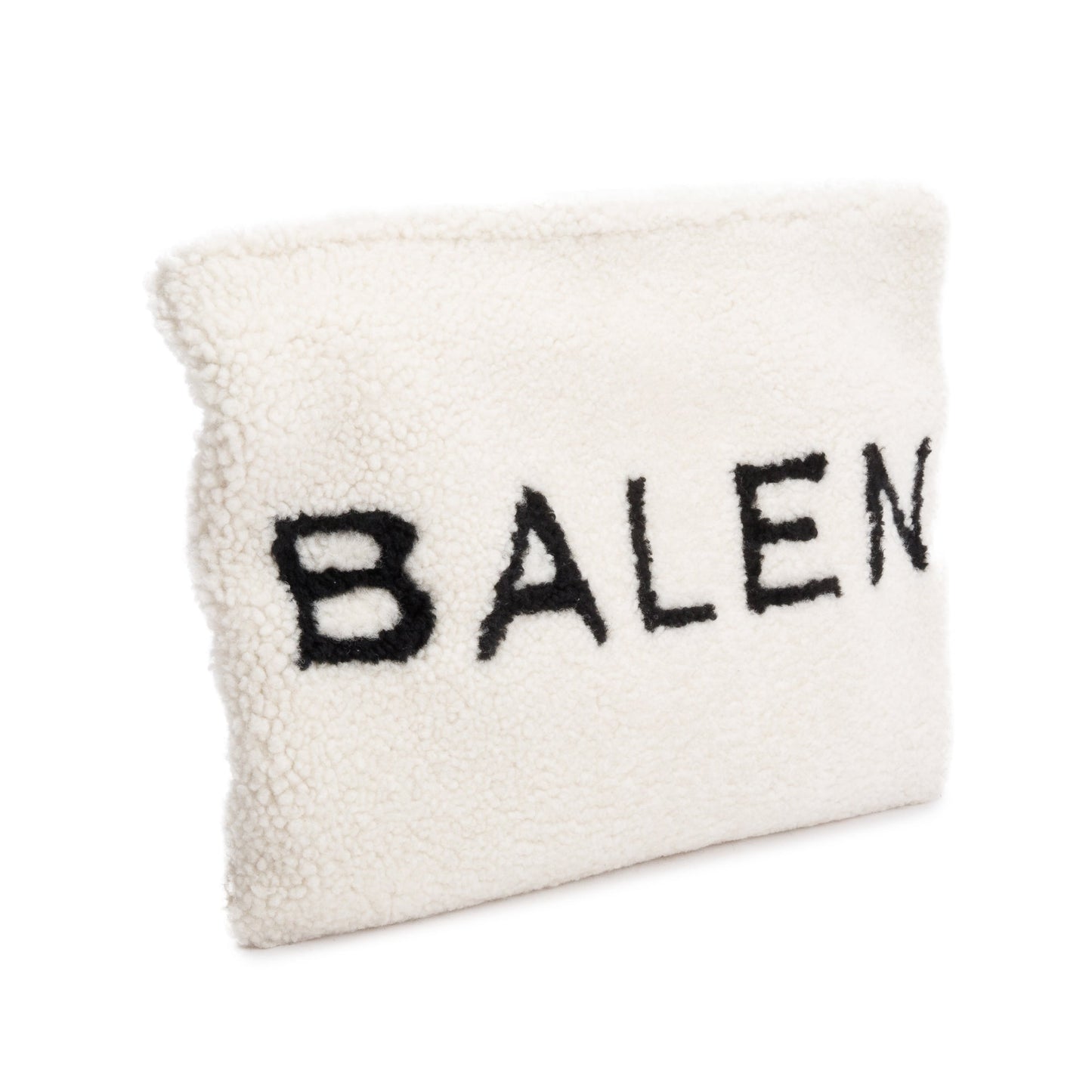 Balenciaga White Shearling Logo Pouch