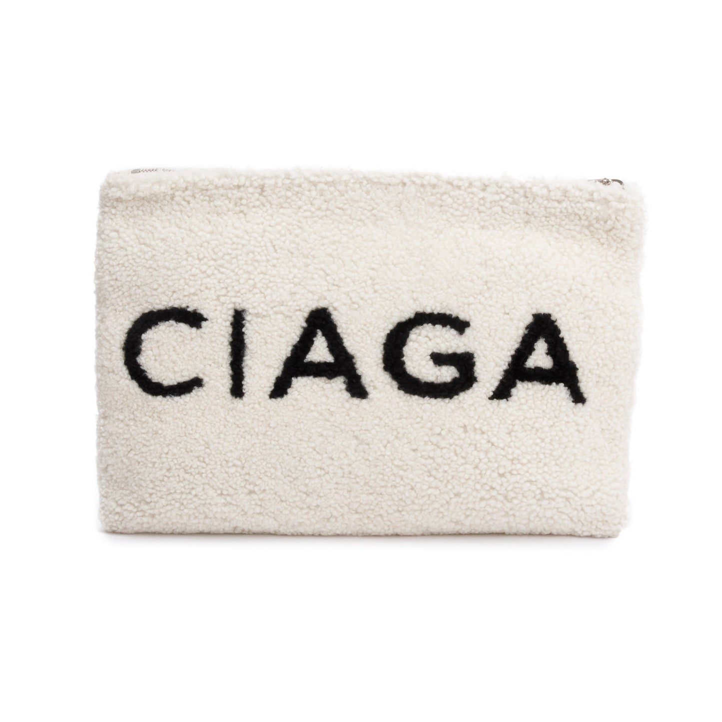 Balenciaga White Shearling Logo Pouch