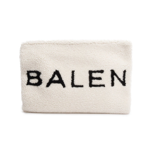 Balenciaga White Shearling Logo Pouch