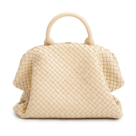 Bottega Veneta Beige Intrecciato Weave Padded Medium The Handle Bag w/ Pouch