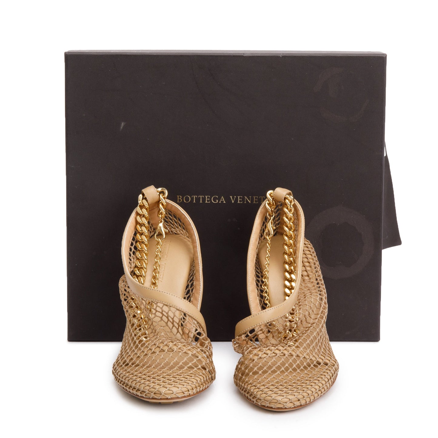 Bottega Veneta Beige Nappa Mesh Chunky Chain Link Pumps, Size 37.5 w/ Box