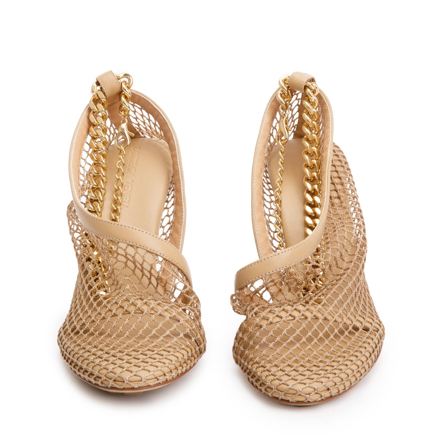 Bottega Veneta Beige Nappa Mesh Chunky Chain Link Pumps, Size 37.5 w/ Box