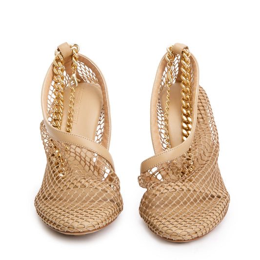 Bottega Veneta Beige Nappa Mesh Chunky Chain Link Pumps, Size 37.5 w/ Box