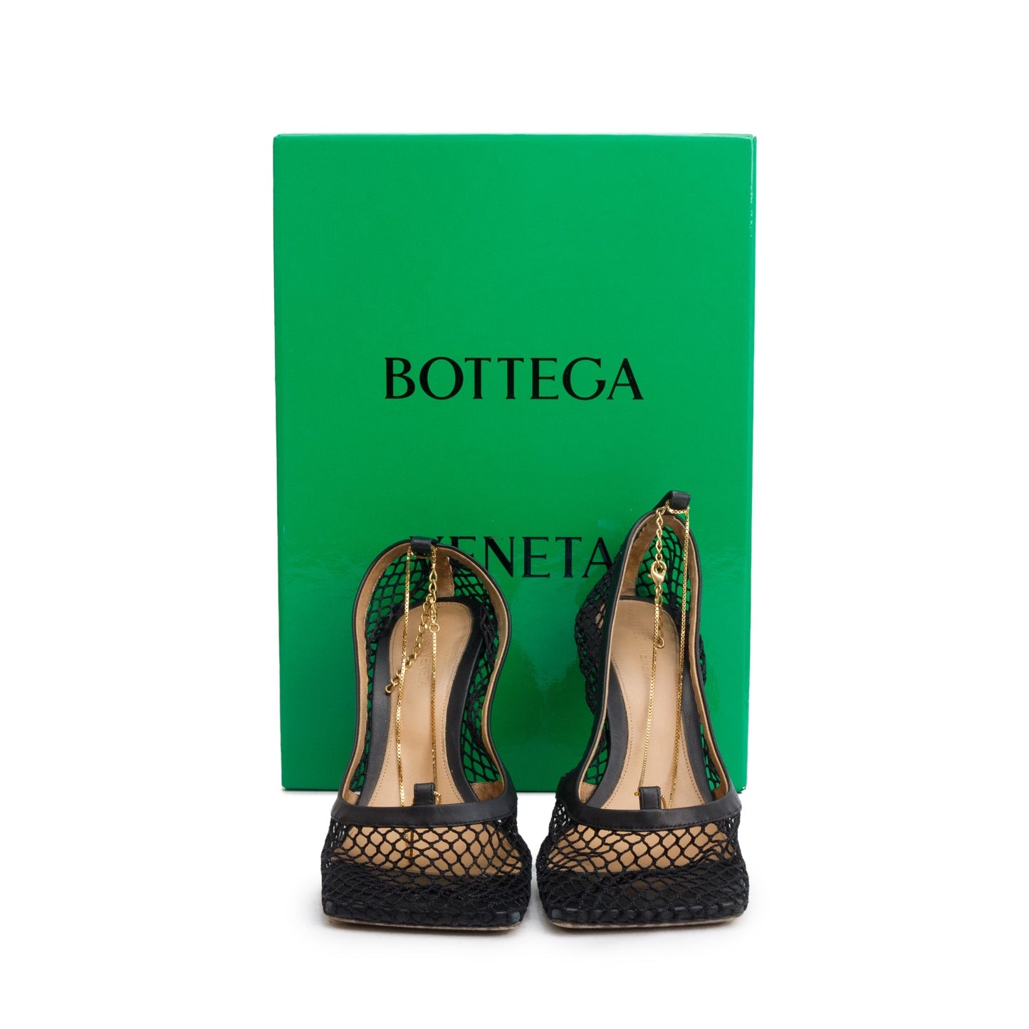 Bottega Veneta Black Nappa Mesh Stretch Chain Link Pumps, Size 39 w/ Box