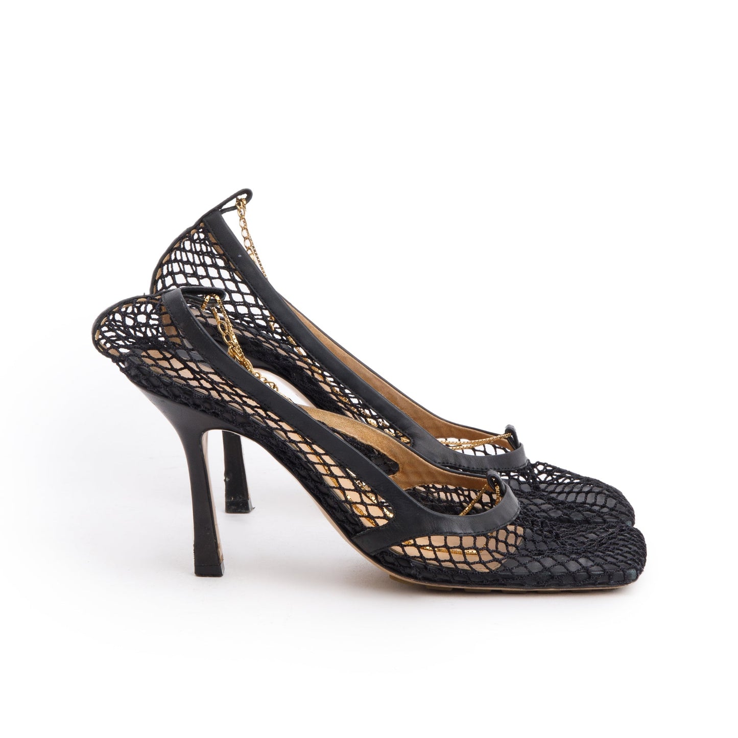 Bottega Veneta Black Nappa Mesh Stretch Chain Link Pumps, Size 39 w/ Box