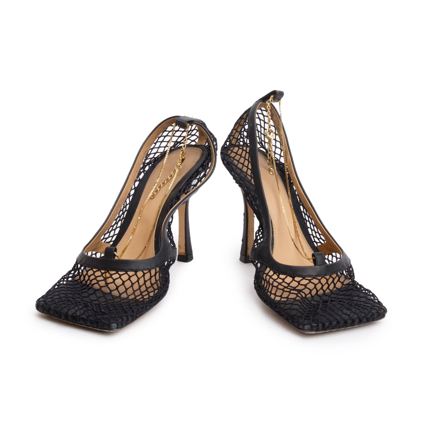 Bottega Veneta Black Nappa Mesh Stretch Chain Link Pumps, Size 39 w/ Box