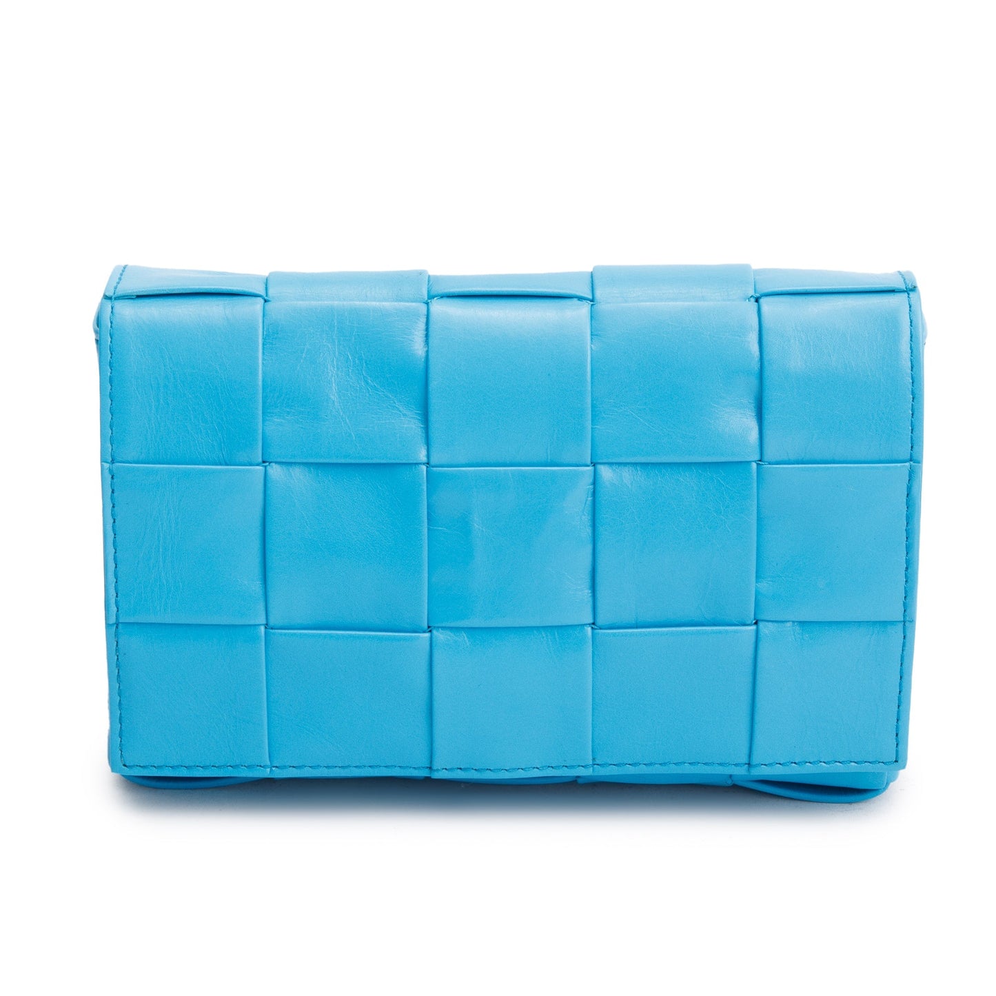 Bottega Veneta Blue Leather Intrecciato Small Cassette Bag