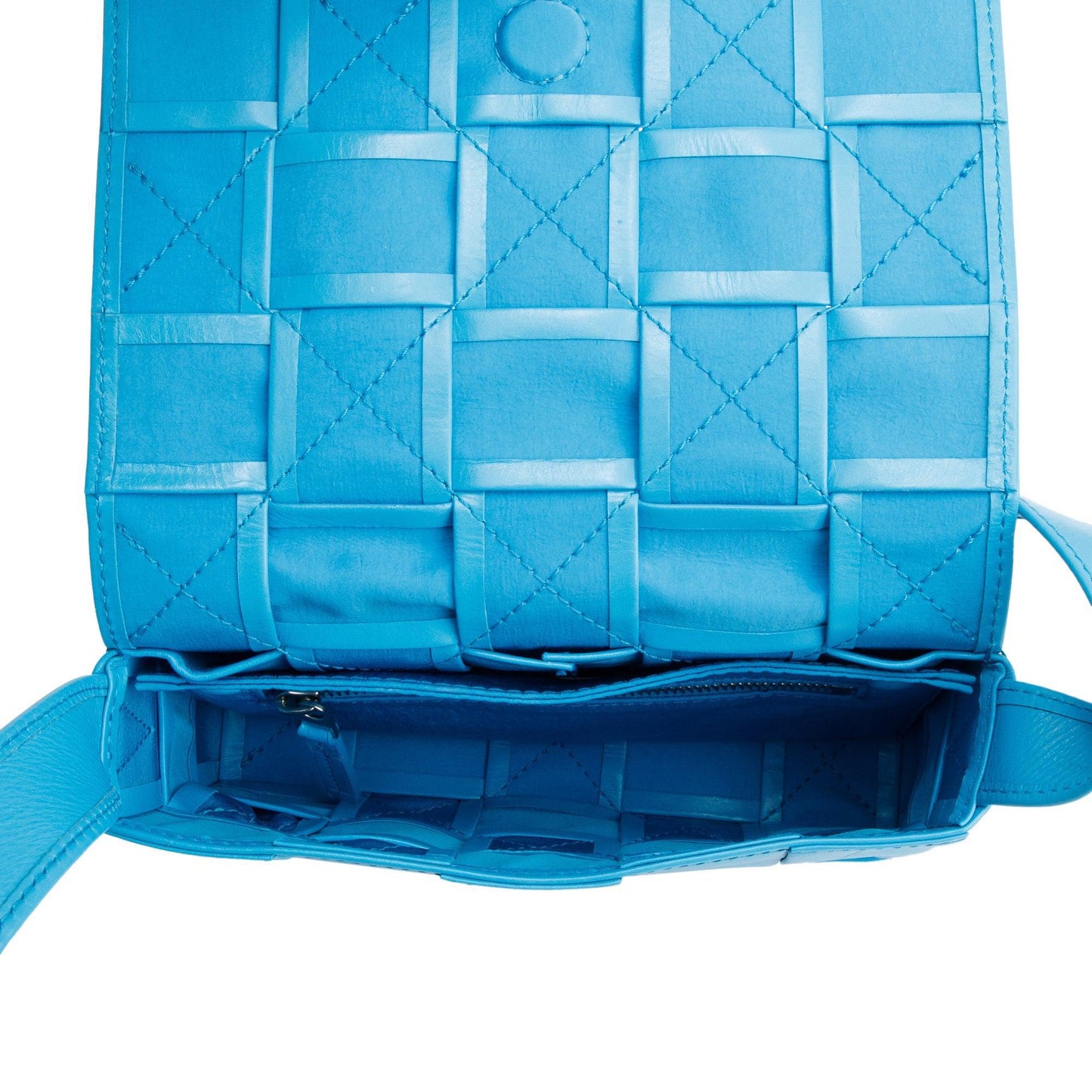 Bottega Veneta Blue Leather Intrecciato Small Cassette Bag