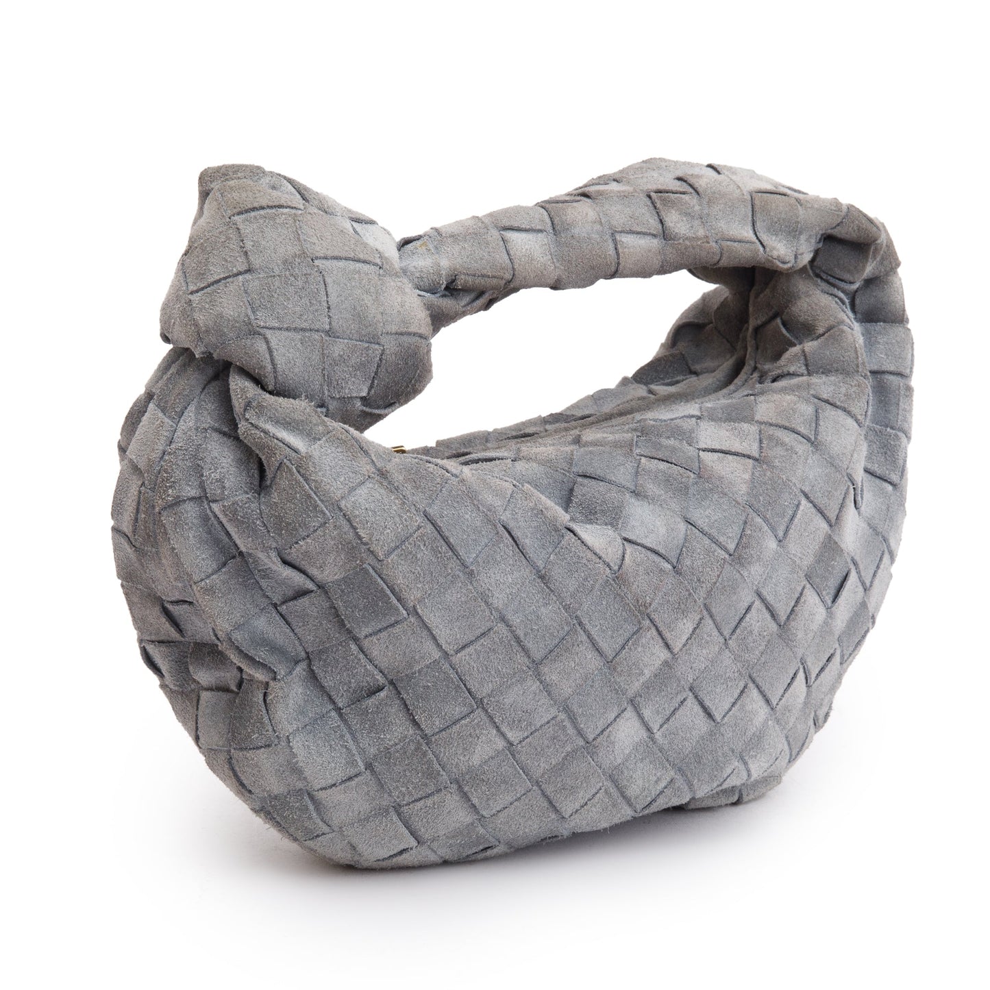 Bottega Veneta Grey Suede Intrecciato Leather Mini Jodie Bag