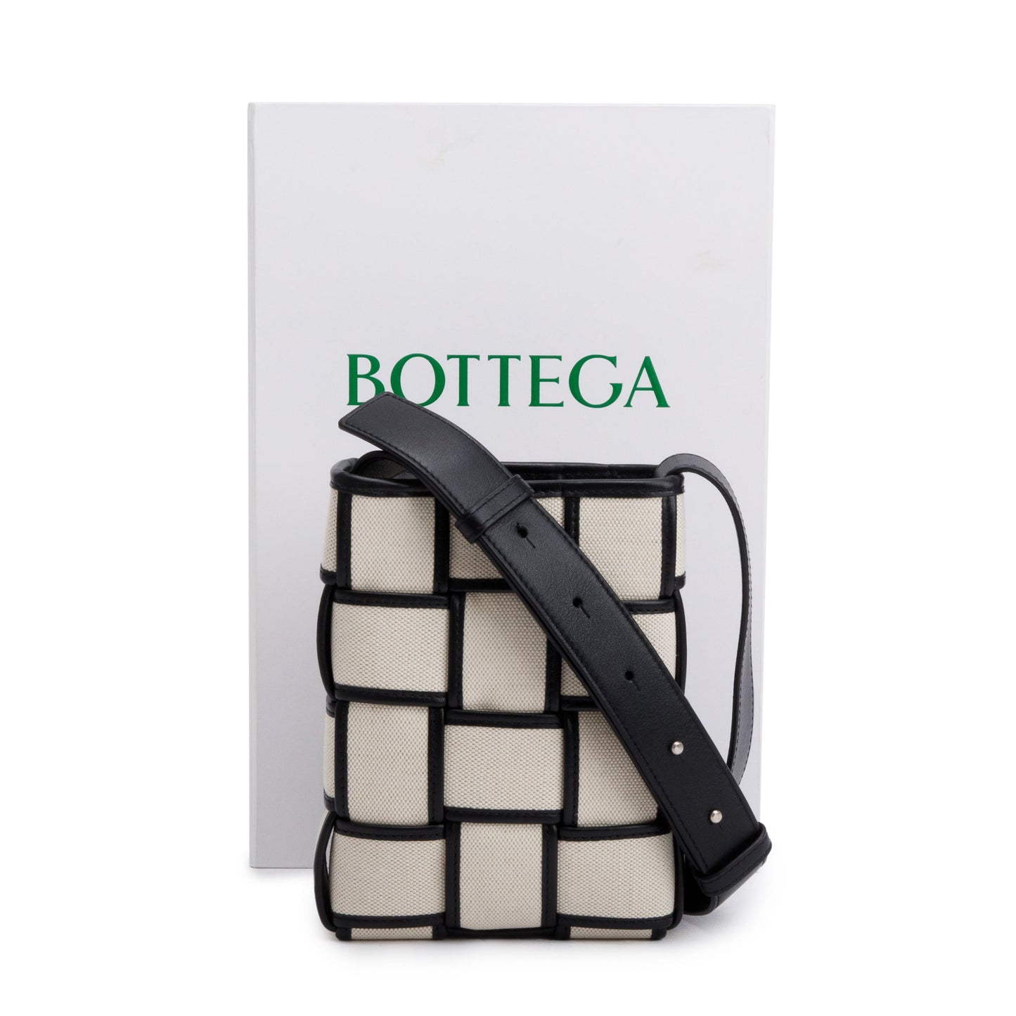 Bottega Veneta Neutral Intrecciato Canvas Leather Trim Small Cassette Bucket Bag w/ Box