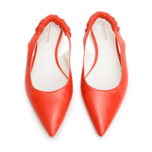 Bottega Veneta Orange Leather Slingback Ballerina Flats, Size 38.5 w/ Box