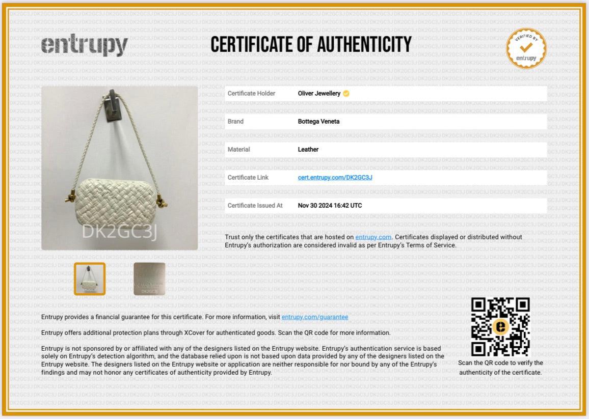 Bottega Veneta White Intreccio-Woven Leather Mini Loop Metal Knots On Strap Clutch Bag w/ Box