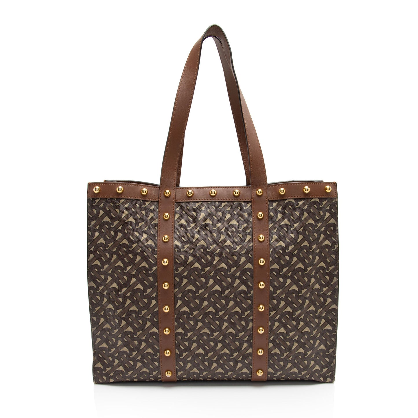 Burberry E-Canvas TB Monogram Studded Book Tote (SHF-TqIh4Z)